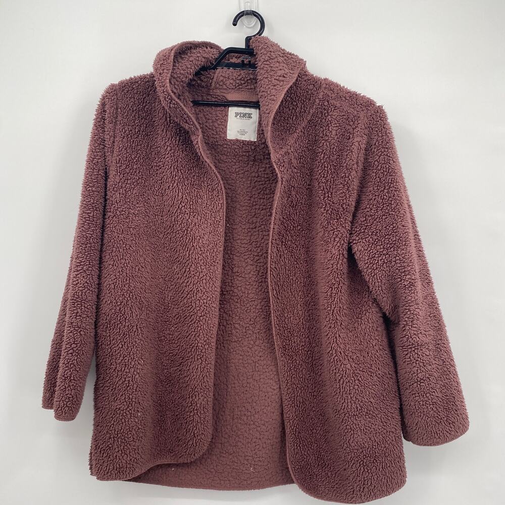 Pink by Victorias Secret Open Front Fuzzy Sherpa Cardigan Pink Size Medium Large
